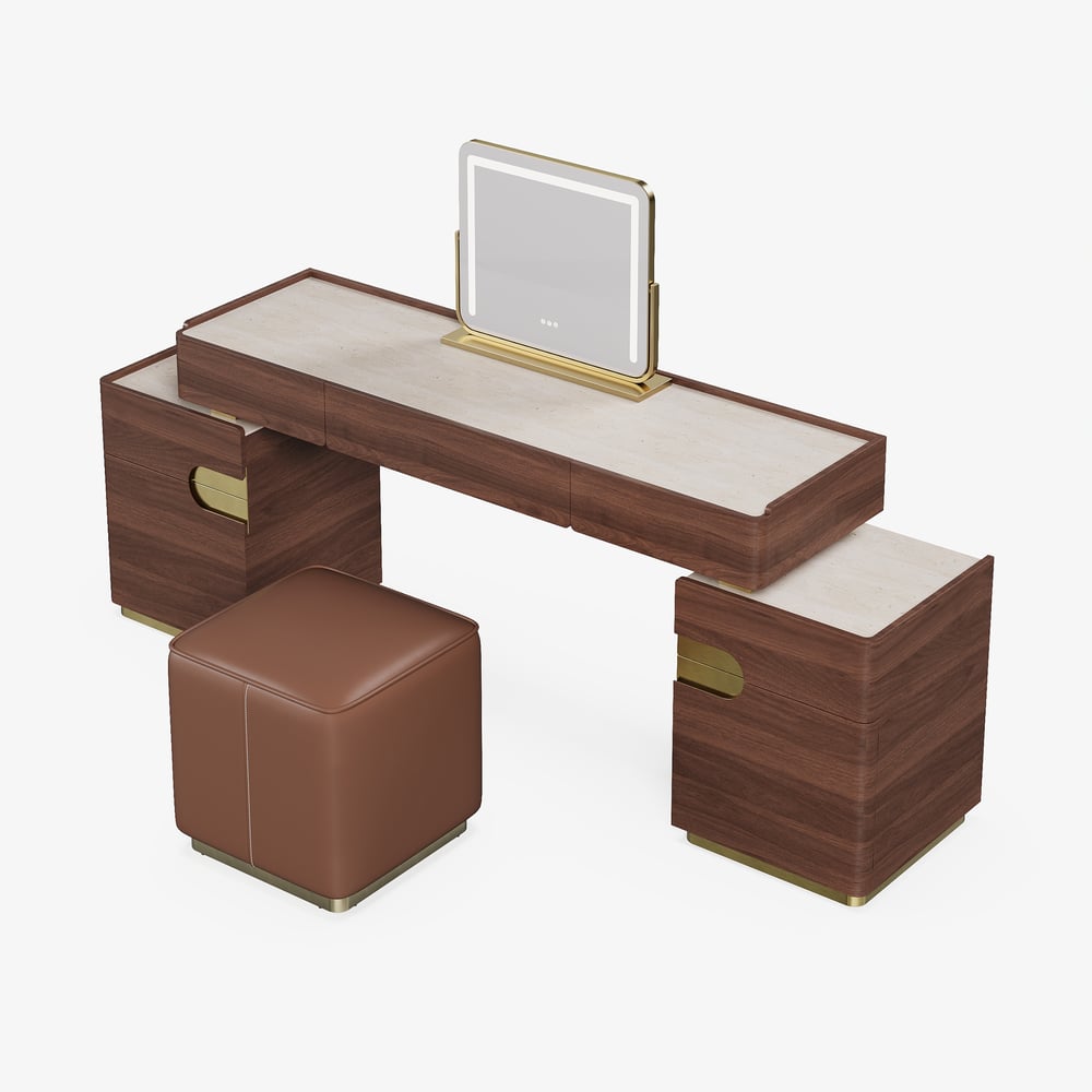 Horva Extendable Walnut Makeup Vanity Set (57"–73") window image