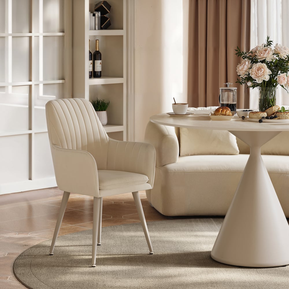 Table à manger ronde moderne en pierre frittée de travertin mat de 99 cm, 2 places image de fenêtre