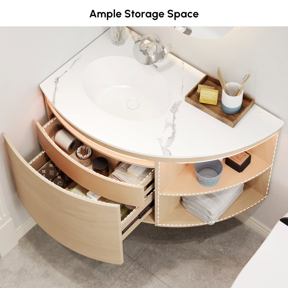 Meuble-lavabo d'angle de 91,44 cm avec rangement et éclairage LED à capteur image de fenêtre
