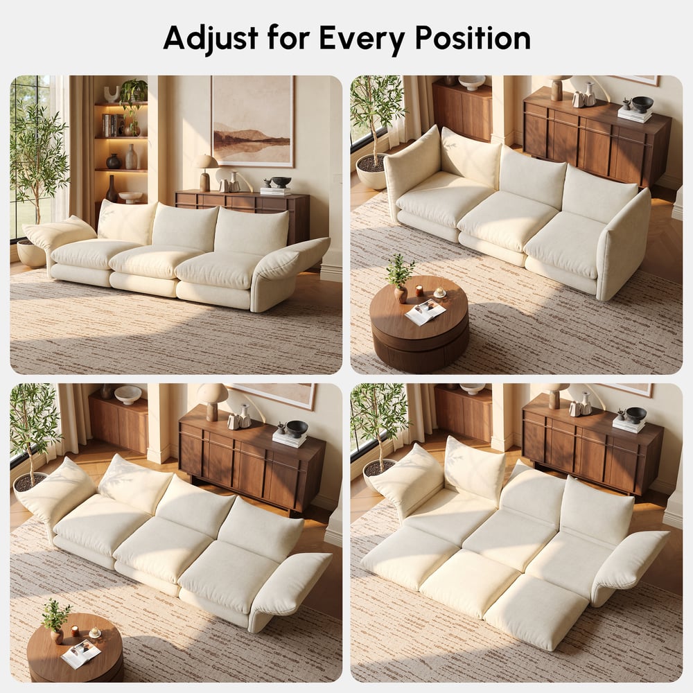 281cm 3-Piece Chenille Sectional Sofa with Adjustable Armrests & Backrest window image