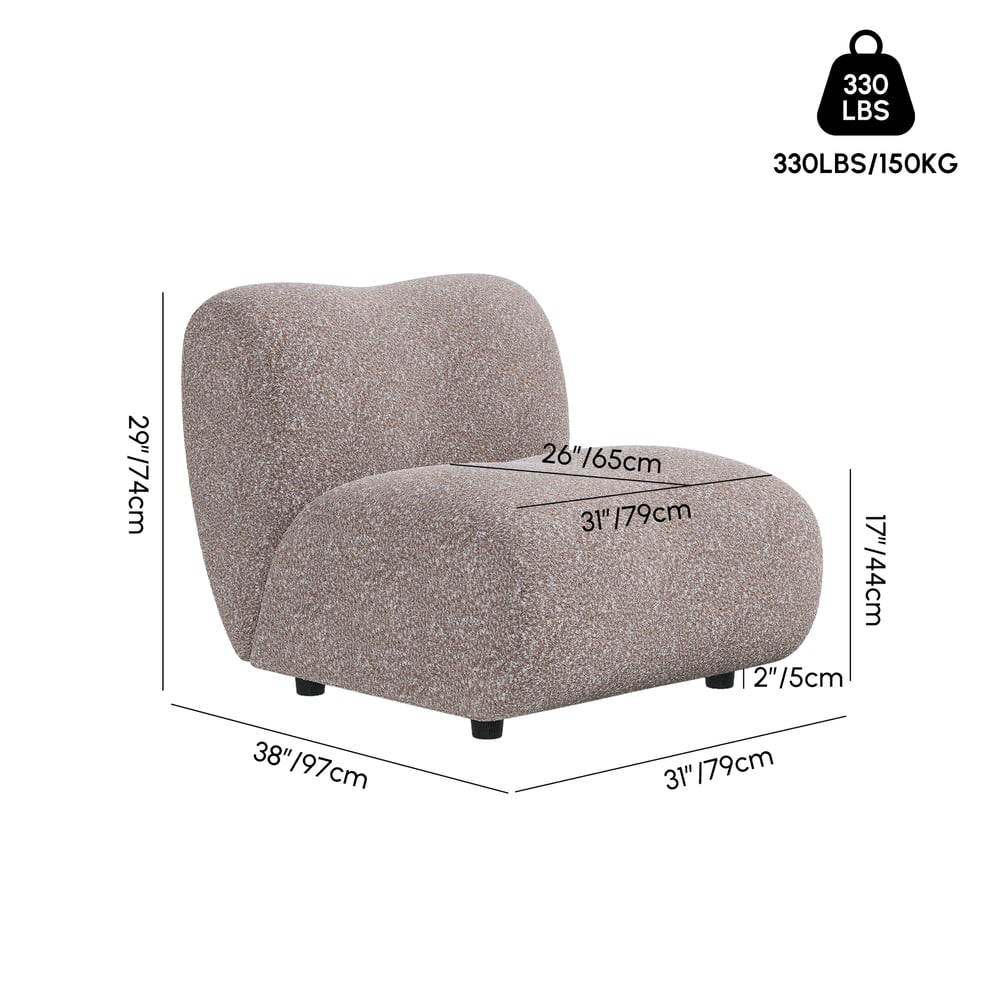 17" Performance Boucle Upholstered Curved Slipper Accent Chair weights dimensions image