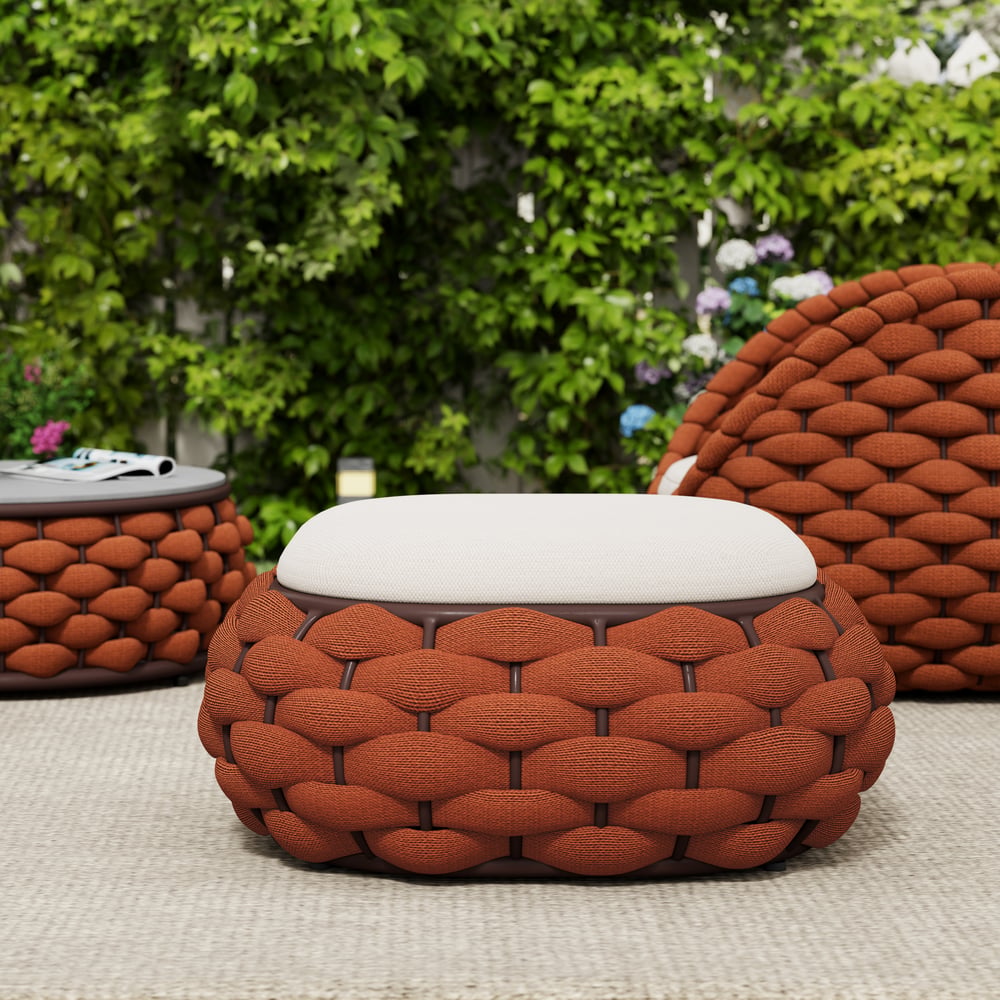 Cocaro Outdoor Hand-Woven Rope Footrest Storage Ottoman in Orange window image