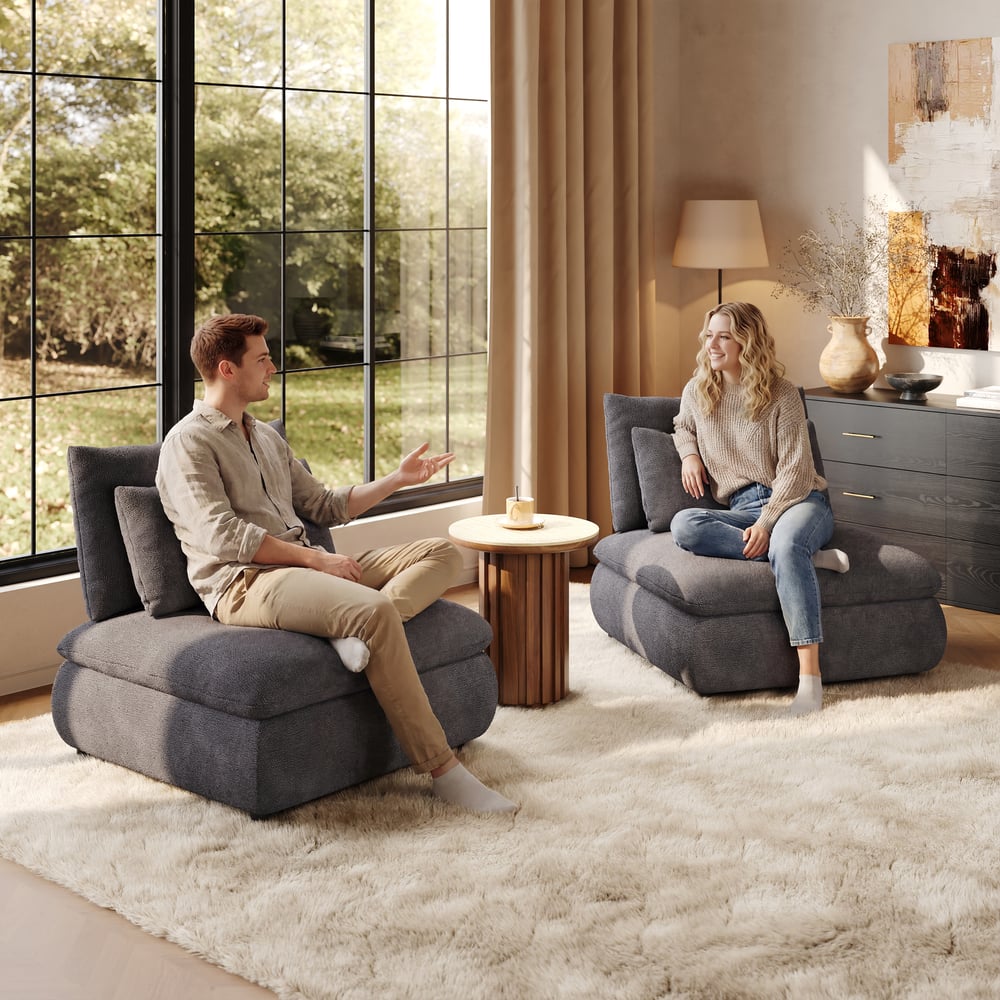 36" Chenille Slipper Accent Chair with Hidden Storage & Removable Backrest window image