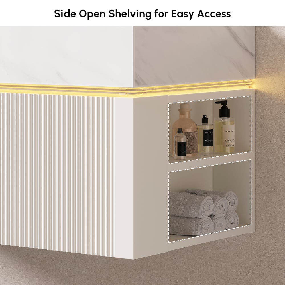 39.4" Wall-Mounted Bathroom Vanity with Sintered Stone Top, LED Sensor Light window image