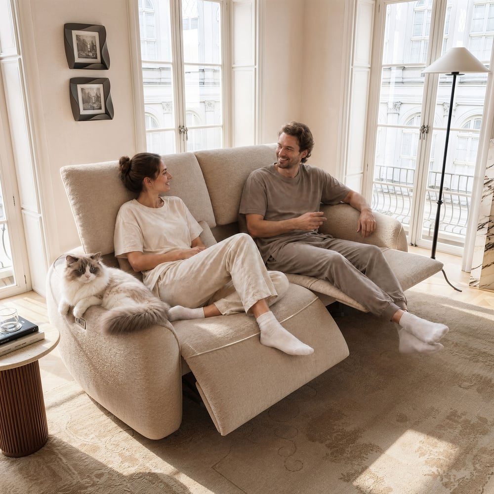 Canapé inclinable électrique 2 places en chenille, 212 cm, compatible avec les animaux domestiques, avec dossier réglable image de fenêtre