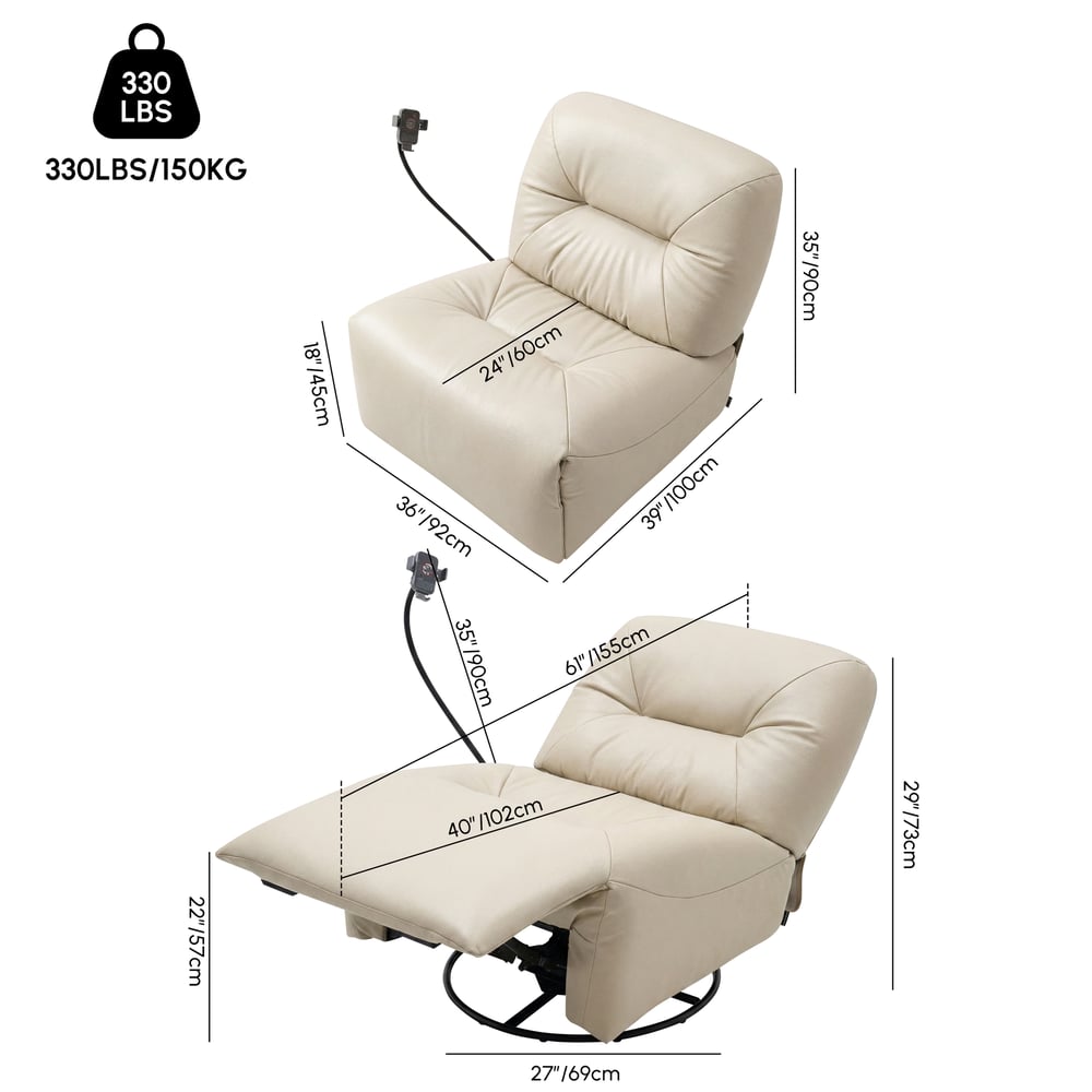 Genuine Leather Power Swivel Rocker Recliner Accent Chair with Phone Holder weights dimensions image