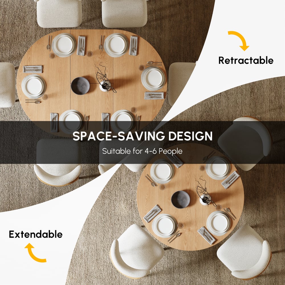 Japandi 39"–55" Extendable Round-to-Oval Wood Dining Table Natural, Seats 4-6 window image