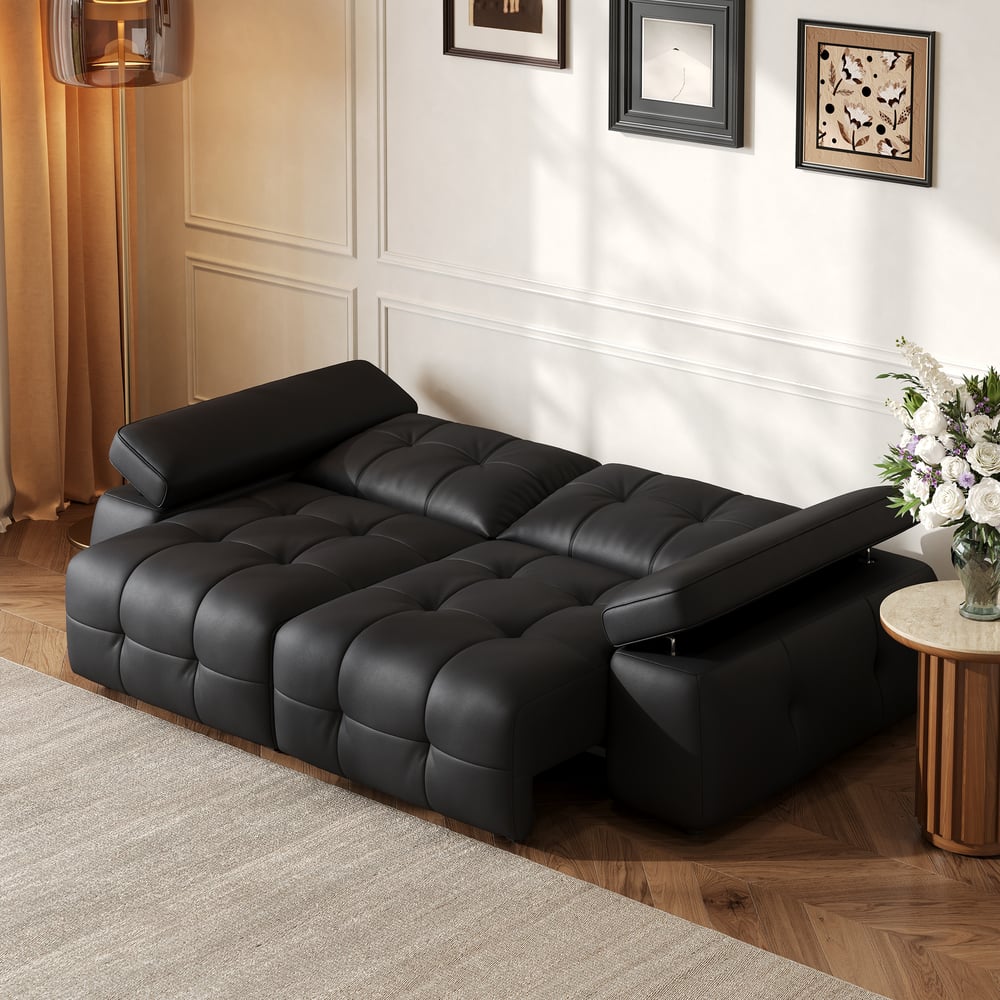96" 2-Seater Genuine Leather Power Convertible Sleeper Sofa with adjustable armrests window image