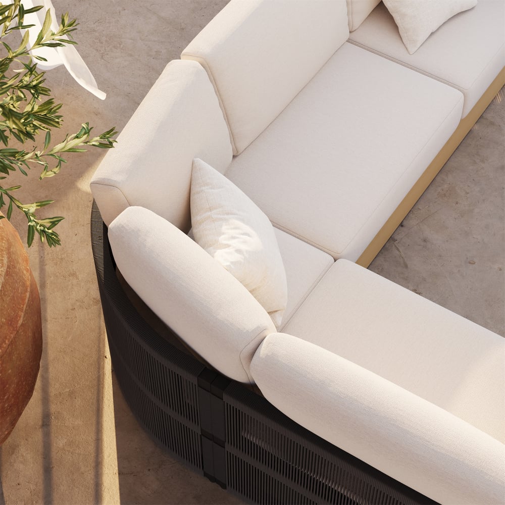 Costra Handwoven Rope L-Shaped Outdoor Sofa with Coffee Table in Black window image