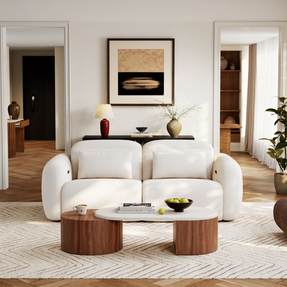 47"-60" Extendable Walnut Coffee Table with Travertine Veneer Top window image