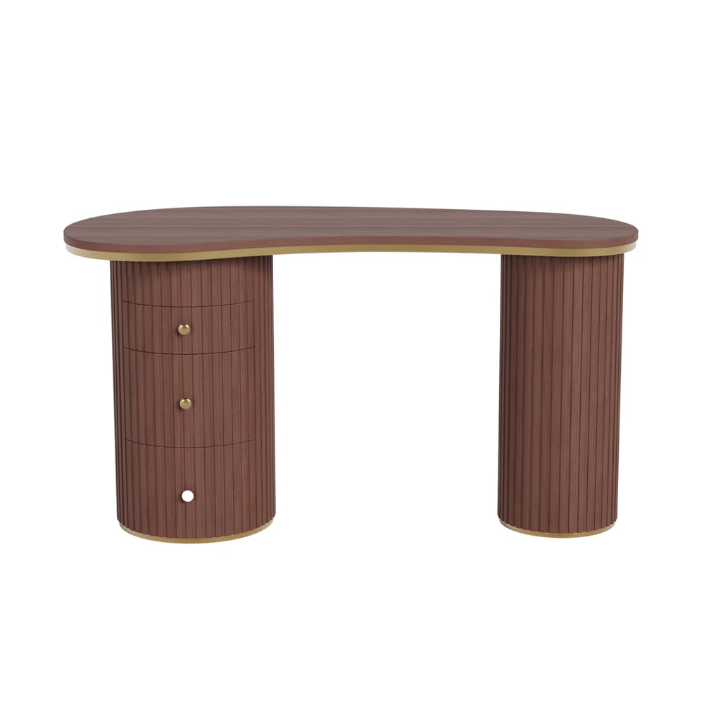Walnut Curved Wooden Office Desk & Adjustable Swivel Executive Chair in Beige & Gold window image