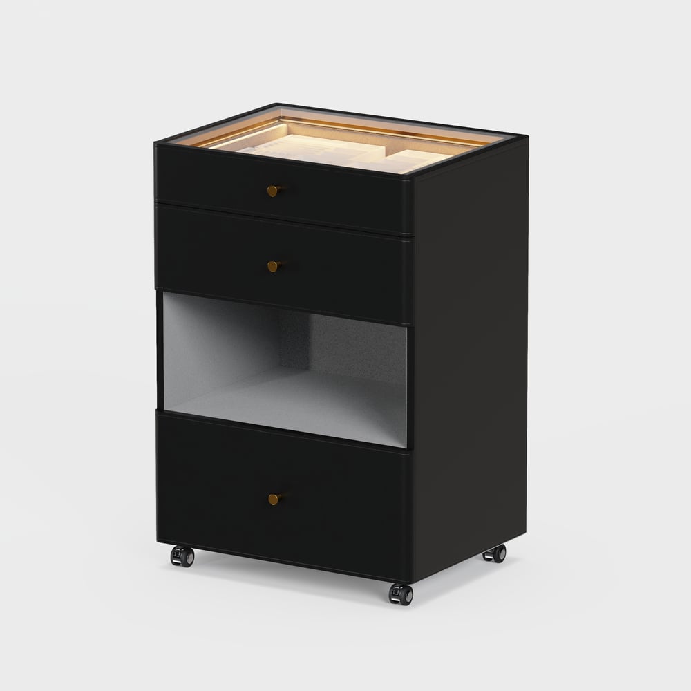 Selvo Walk-In Closet Island Jewelry Dresser with Glass Top & Light window image