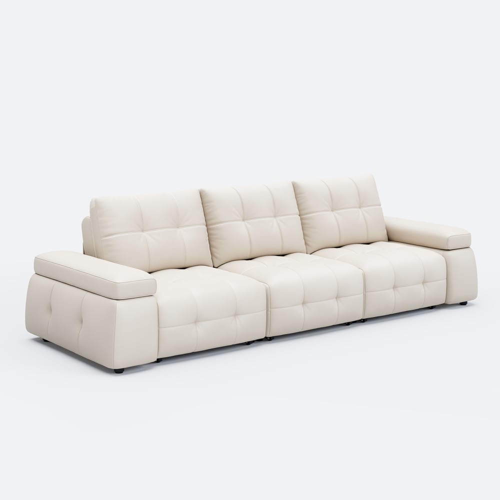 130" 3-Seater Genuine Leather Power Convertible Sleeper Sofa with Adjustable Armrests window image