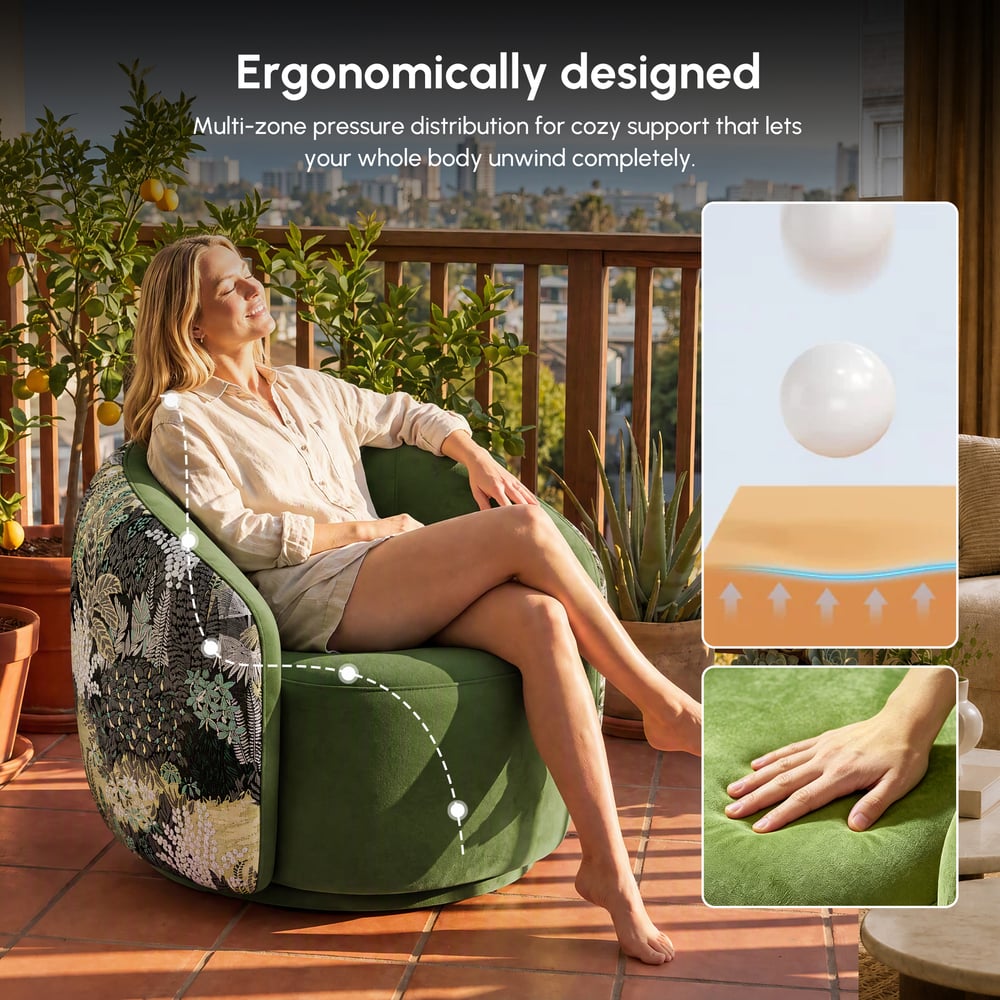 Performance Velvet 360° Swivel Barrel Accent Chair window image