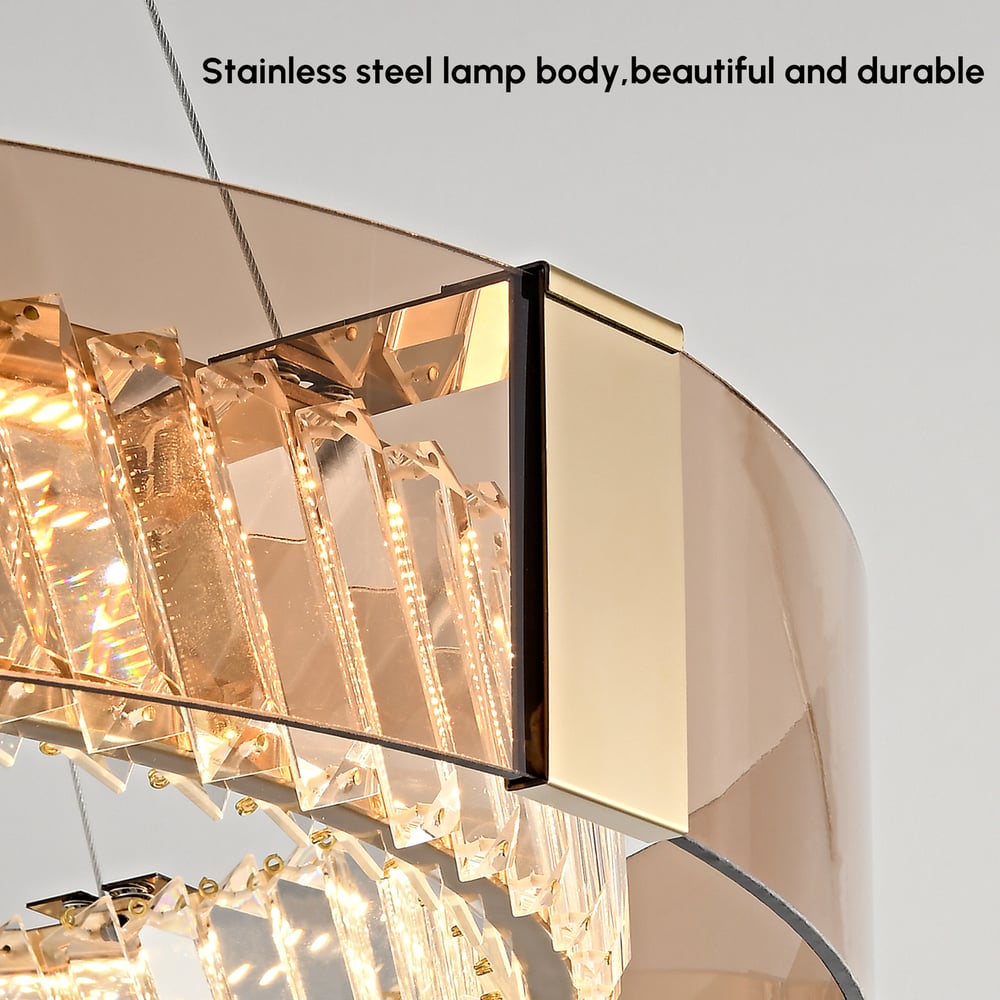 24" Crystal Dimmable Ceiling Lights 3 Modes LED Crystal Chandelier with Remote Control window image