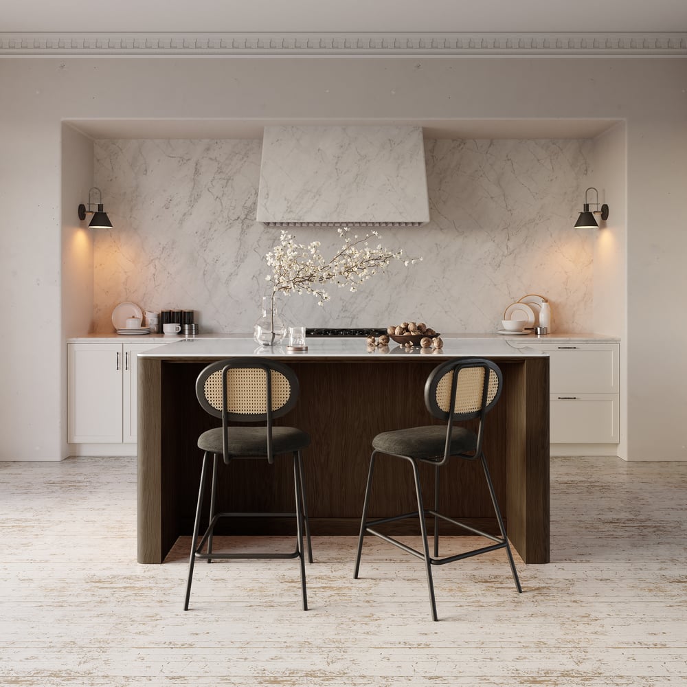 Mid-Century 72" Glossy Sintered Stone Kitchen Island with Storage, Smoky Brown window image