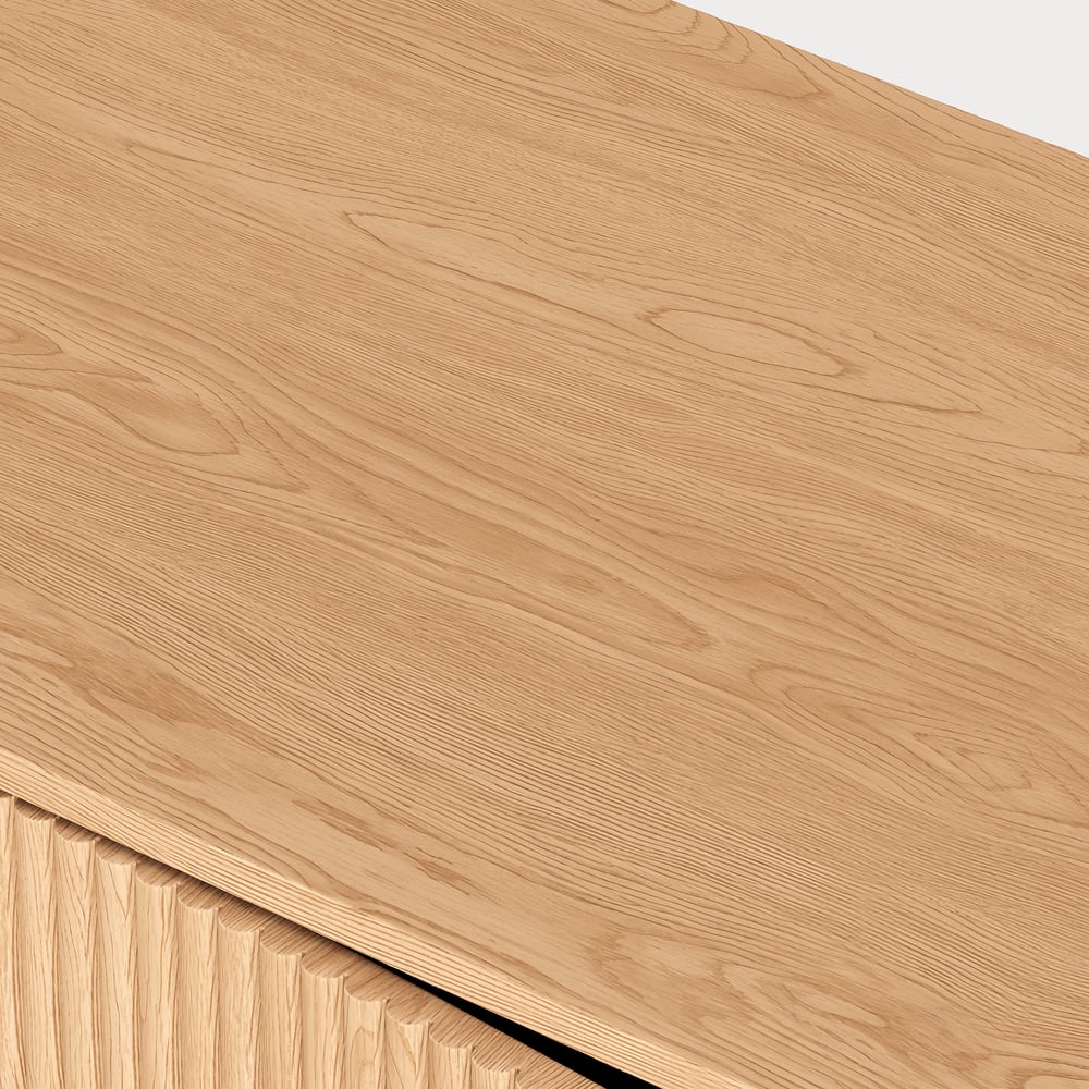 80" Solid Wood Fluted Natural TV Stand with Cabinets window image