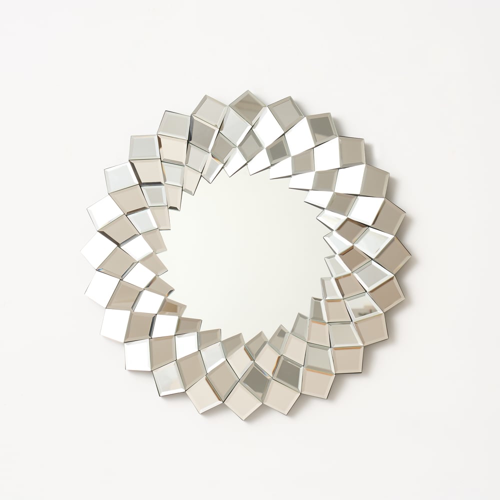 24" Diamond-Shaped Wall Mirror, Silver Round Decorative Mirror window image