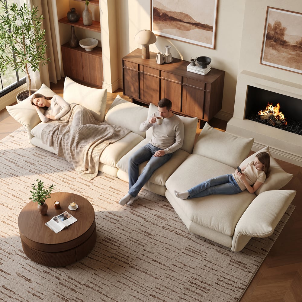 161" 4-Piece Chenille Sectional Sofa with Chaise and Adjustable Armrests & Backrest window image