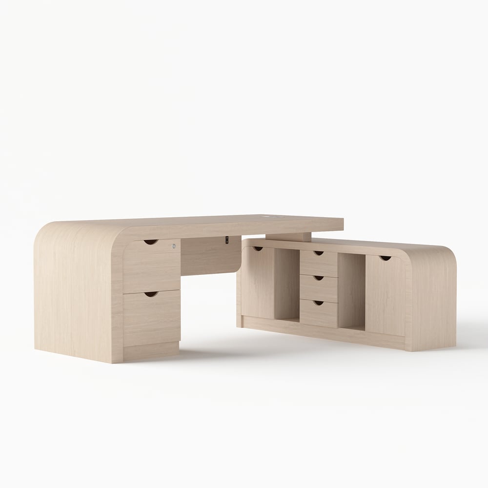 Chicent Whitewash L-shaped Modern Executive Desk with Ample Storage Right Hand (70.9'') window image