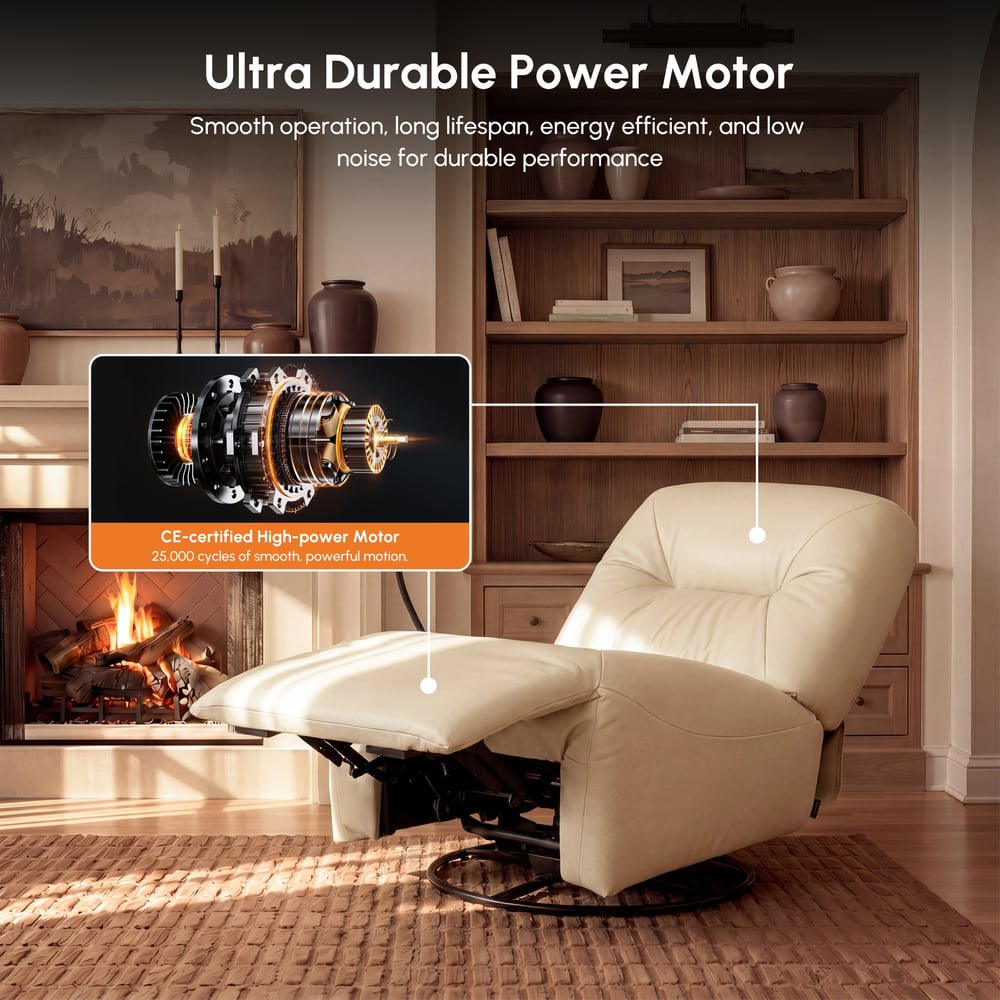 Genuine Leather Power Swivel Rocker Recliner Accent Chair with Phone Holder window image