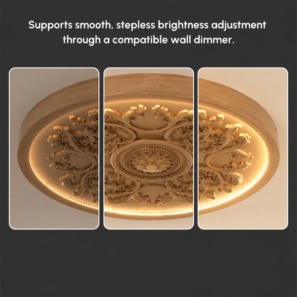 French Elegant Natural Resin 3D Carved LED Dimmable Flush Mount Ceiling Light window image
