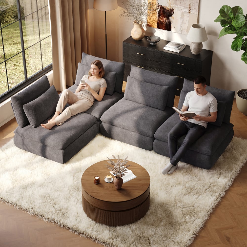 108" 4-Piece Chenille Modular Sectional Sofa with Hidden Storage window image