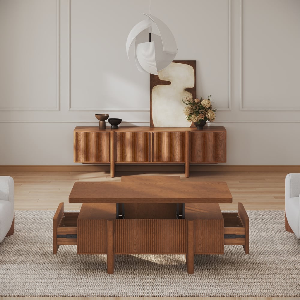 47" Fluted Lift-Top Walnut Coffee Table with 2 Drawers window image