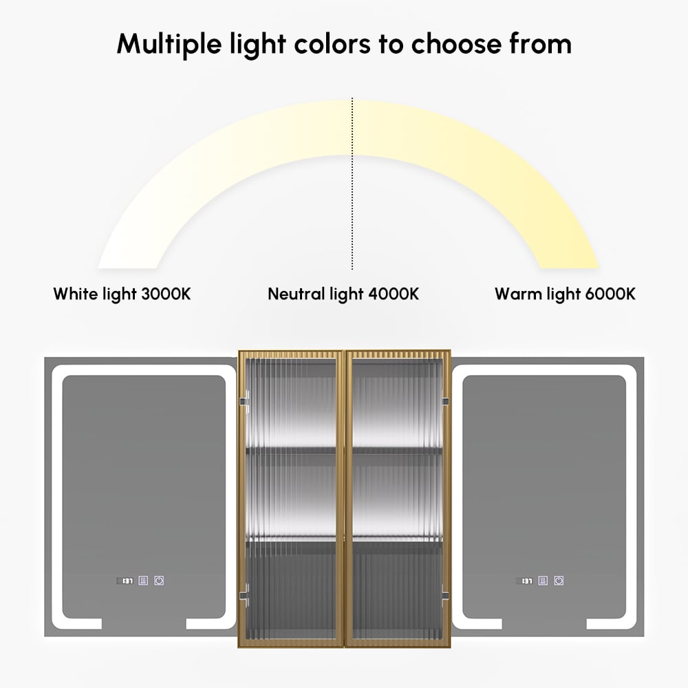 Mobile a specchio LED nero da 150 cm con vano centrale, dimmerabile a 3 colori e antiappannamento Immagine della finestra