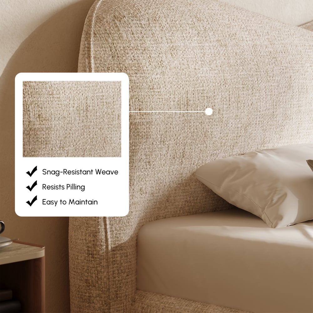 Modern King Size Chenille Upholstered Bed window image