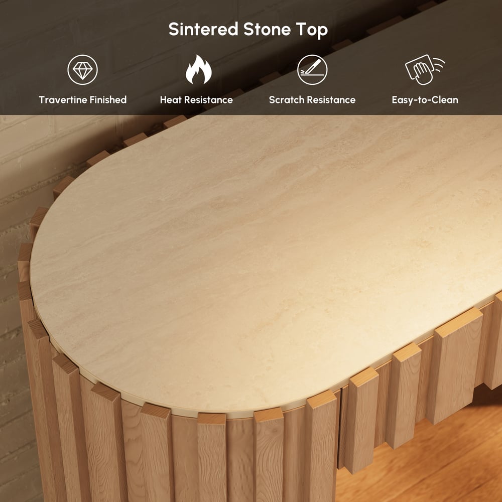 Aura 60" Ash Wood Fluted Natural Console Table With Sintered Stone Top window image