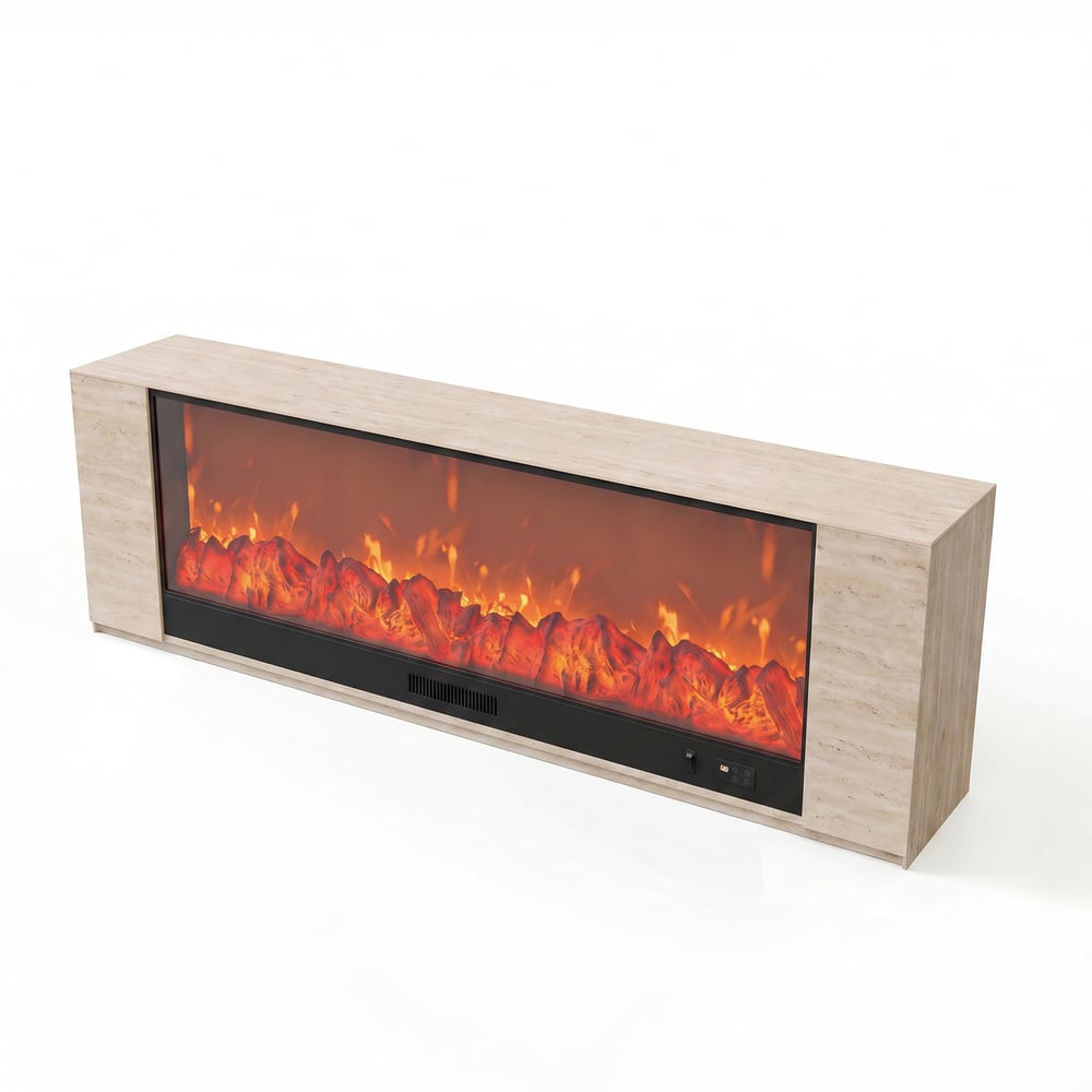 71" Sintered Stone Electric Fireplace TV Stand with Remote Control window image