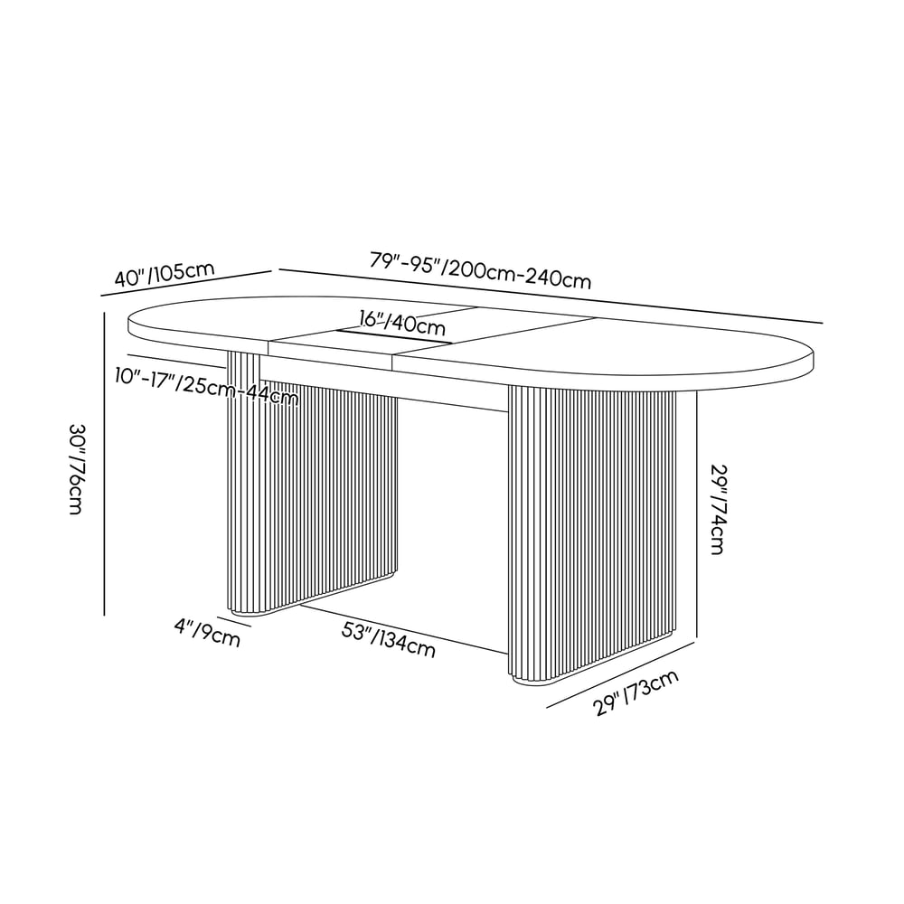 Tavolo da pranzo ovale allungabile Fluve 79"-94" in cemento grigio, posti 6-8 Immagine con pesi e dimensioni
