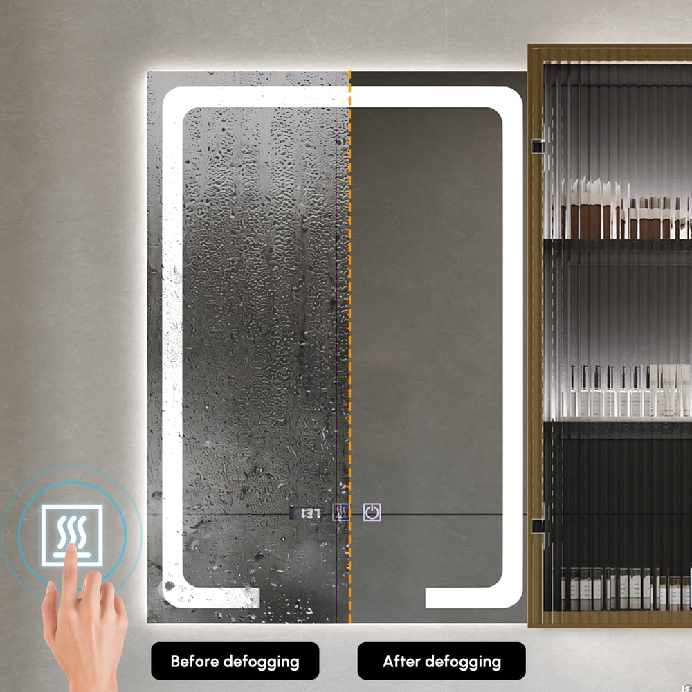 Mobile a specchio LED nero da 150 cm con vano centrale, dimmerabile a 3 colori e antiappannamento Immagine della finestra