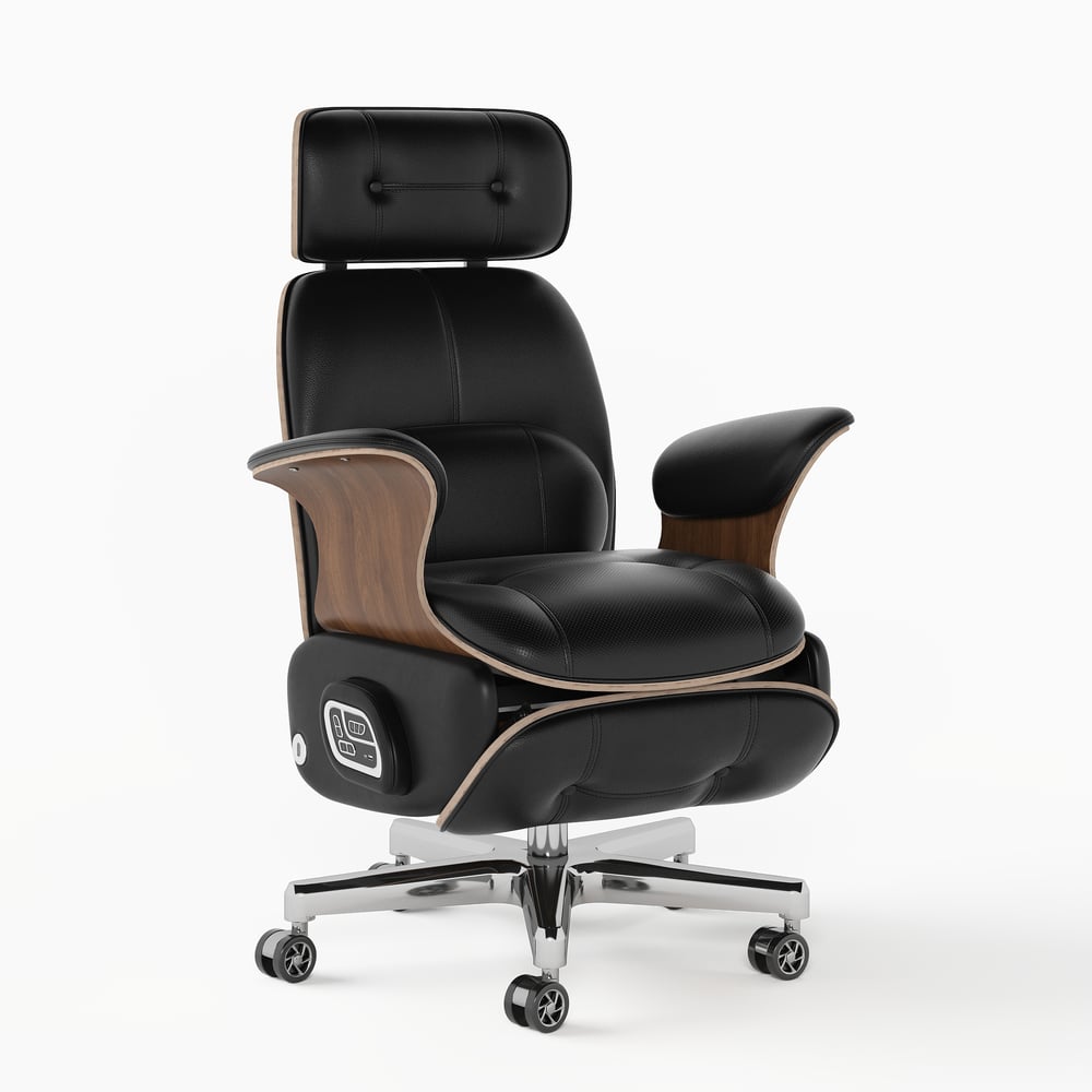 Black Genuine Leather Power Reclining Executive Office Chair Swivel Office Desk Chair window image