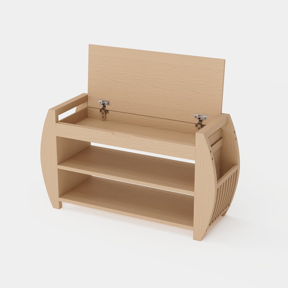 32'' Solid Wood Natural Shoe Storage Entryway Bench with Shoe Rack window image