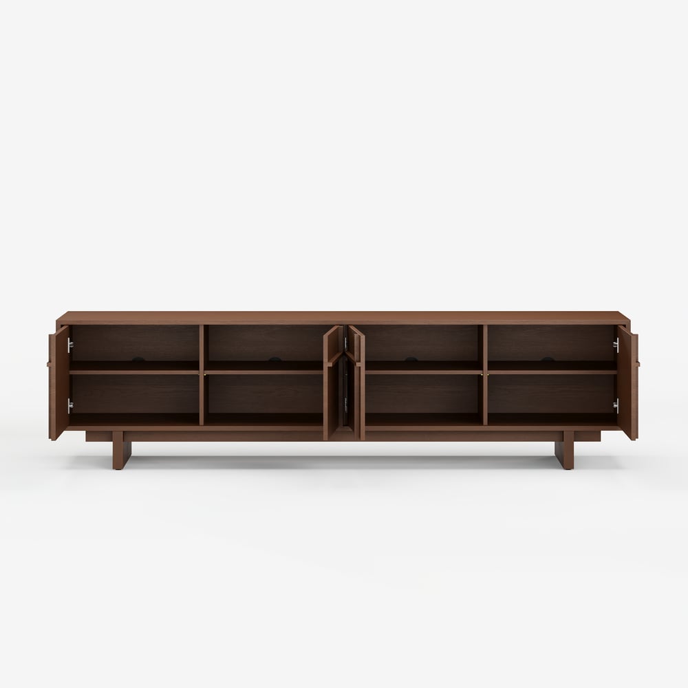 Panvyr 80" Ash Wood Walnut TV Stand with Storage window image