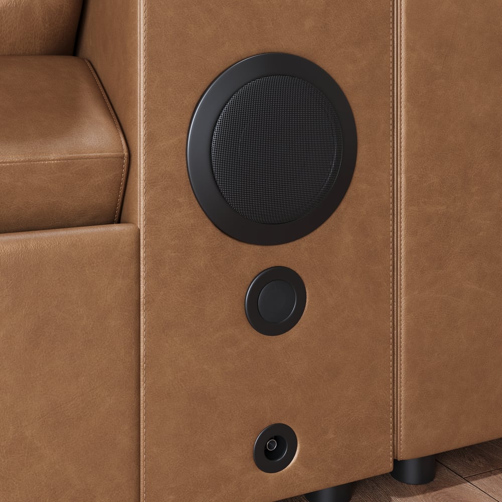 Genuine Leather Multifunction Media Console Power Reclining Sofa window image