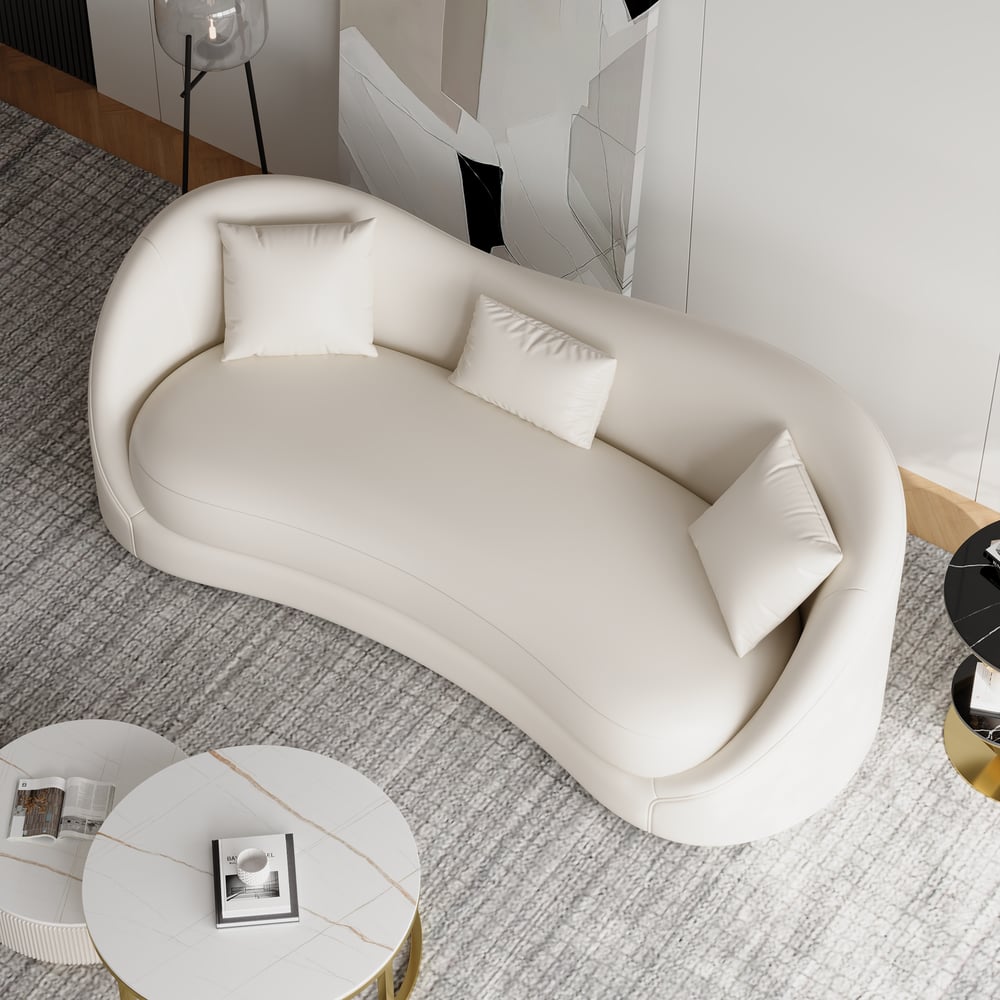 84" Performance Leather Curved Upholstered Sofa with Pillows window image