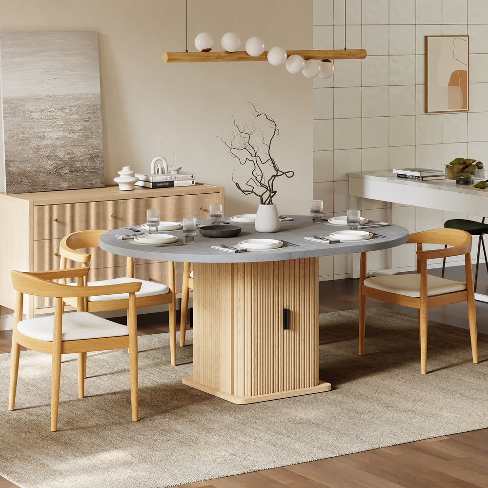 47"-63" Gray Extendable Dining Table Set with 4 Chairs window image