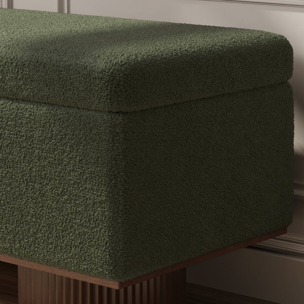 Teddy Fabric Fluffy Faux Fur Flip Top Wood Storage Entryway Bench window image