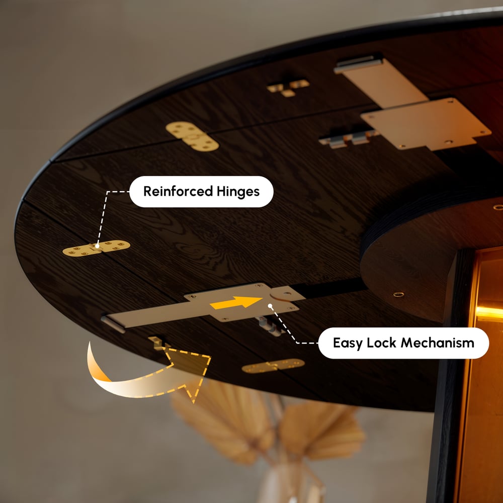 36"-47" Solid Black Wood Extendable Dining Table with Light window image