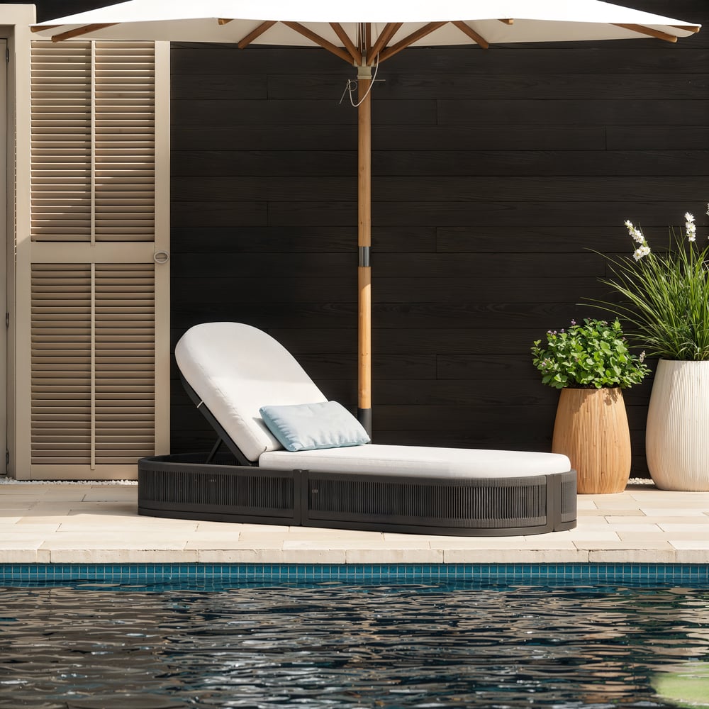 Costra Outdoor Aluminum & Rope Weave Reclining Chaise Lounge in Black window image