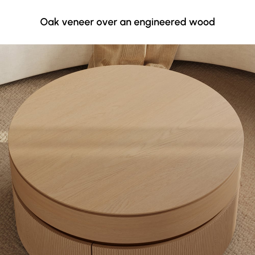 32" Fluted Lift-Top Round Coffee Table with 2 Drawers window image