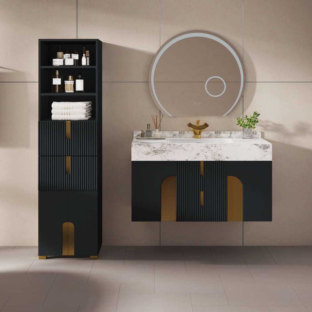 Artis 149cm Tall Bathroom Storage Cabinet & 92cm Wall-Mounted Single Vanity Set window image