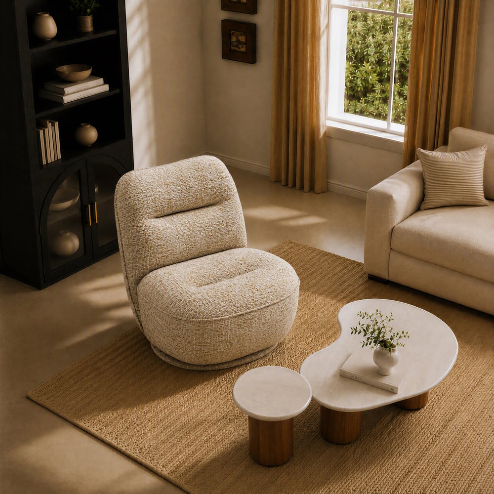 Performance Linen Swivel Slipper Accent Chair window image