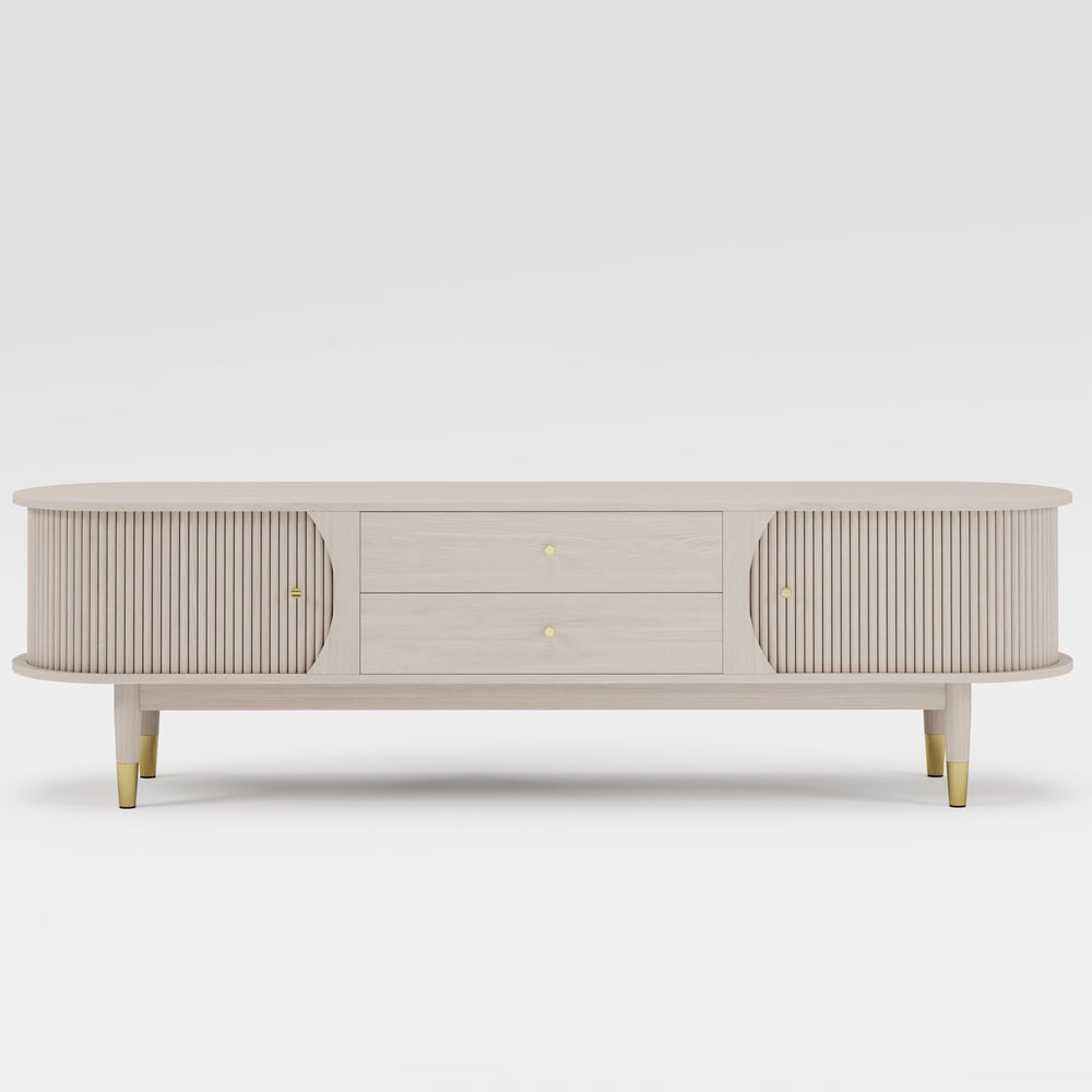 80" Ash Wood Fluted Whitewash TV Stand with Storage window image