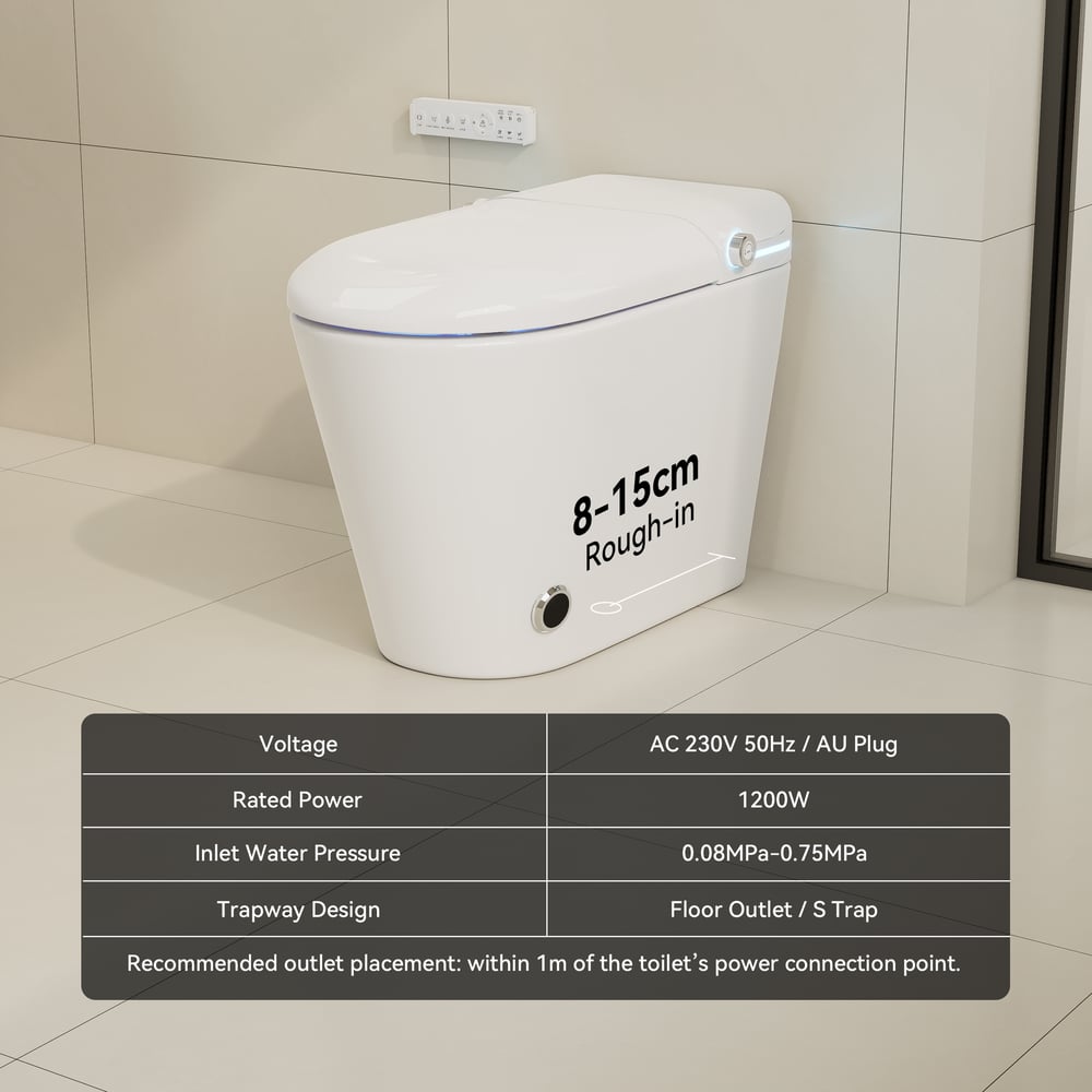 Glowin Automatic Smart Bidet Toilet with Built-in Tank & UV Sterilisation (WELS 4-Star) weights dimensions image