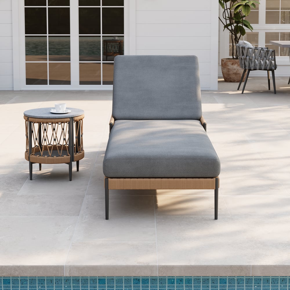 Ropipe Outdoor Rope-Woven Lounge Chair with Adjustable Backrest & Wheels in Dark Gray window image