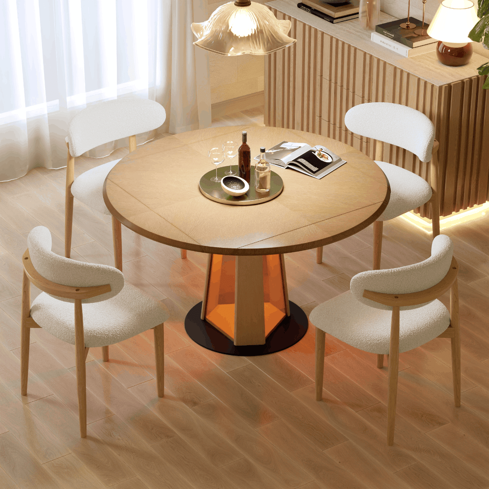 36"-47" Solid Natural Wood Extendable Dining Table with Light window image
